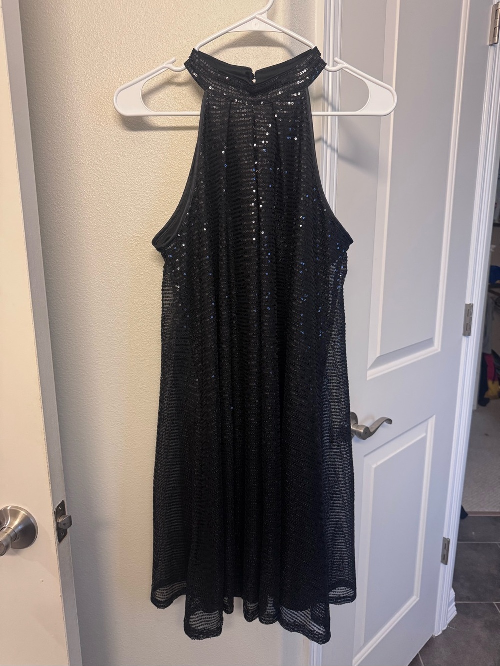 SHEIN Black Sequin High-Neck Mini Dress
